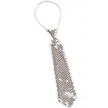 cravatta in raso e paillettes argento
